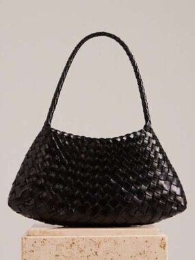 Dragon Diffusion Black Woven Leather Shoulder Tote Bag